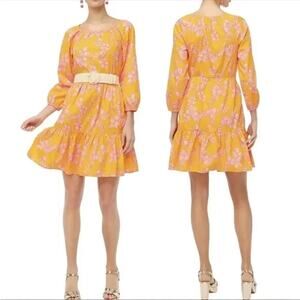 New J.Crew Orange Floral Mini Tiered Dress US 2